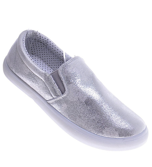 Wsuwane srebrne trampki slip on /G2-3 11195 T108/