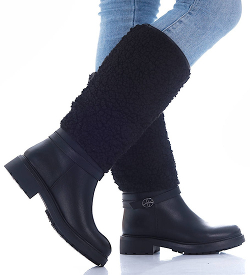 Czarne kozaki płaskie kozaki damskie /E9-1 16918 G285/