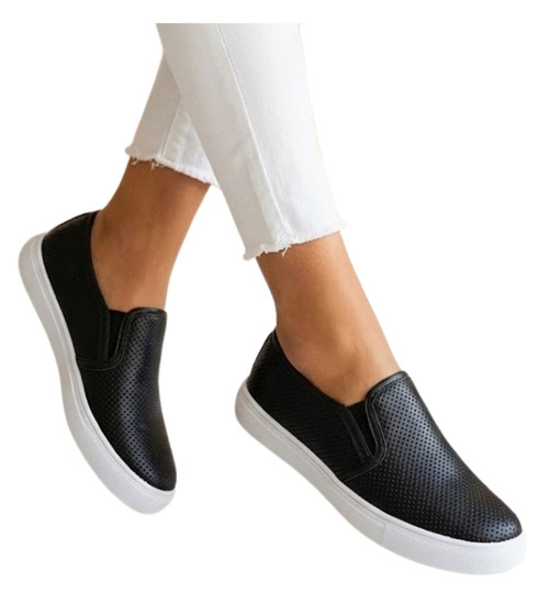 Trampki czarne wsuwane ażurowe tenisówki slip on /F3-2 14771 T184/