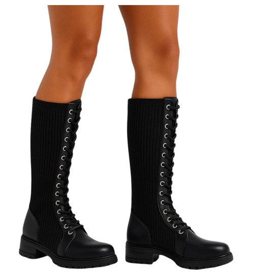 Wysokie czarne damskie glany trapery /D9-3 18086 T432/