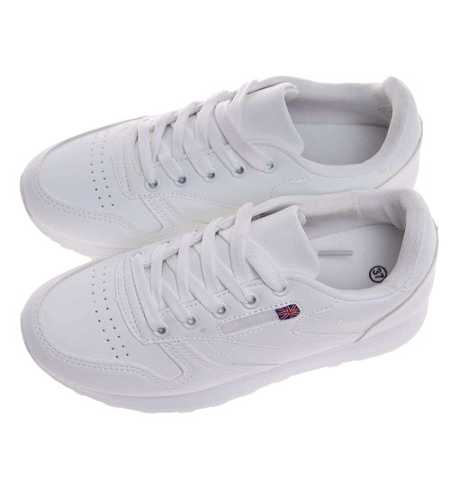 Białe sneakersy damskie sznurowane buty sportowe /C6-1 18670 T255/