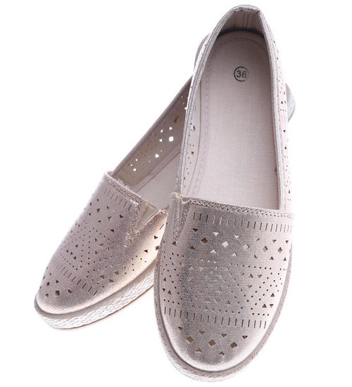 Złote ażurowe balerinki espadryle /D7-3 14025 T390/