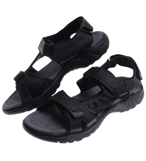 Czarne męskie sandały na rzep /G5-1 17619 T431/