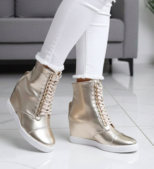 Złote damskie trampki sneakersy na koturnie Seastar /G2-2 15104 T937/