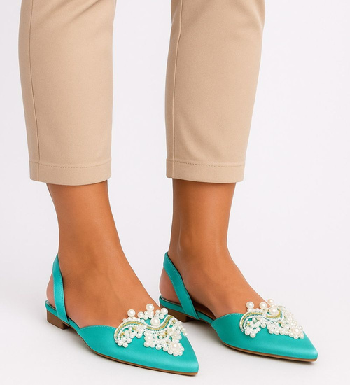 Zielone płaskie sandały z perełkami /C2-2 16363 G079/