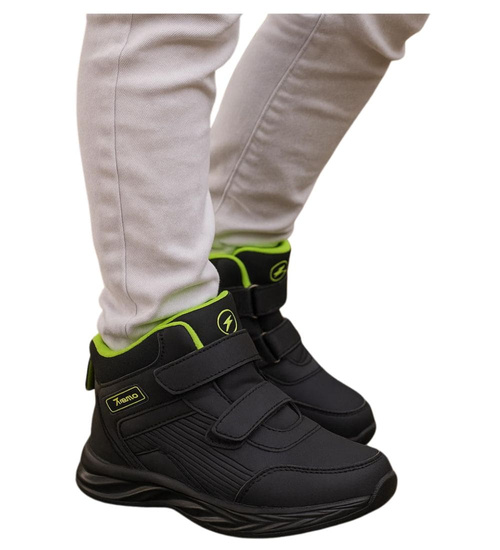 Ocieplane półbuty na rzepy Czarno zielone /E5-2 18363 T285/