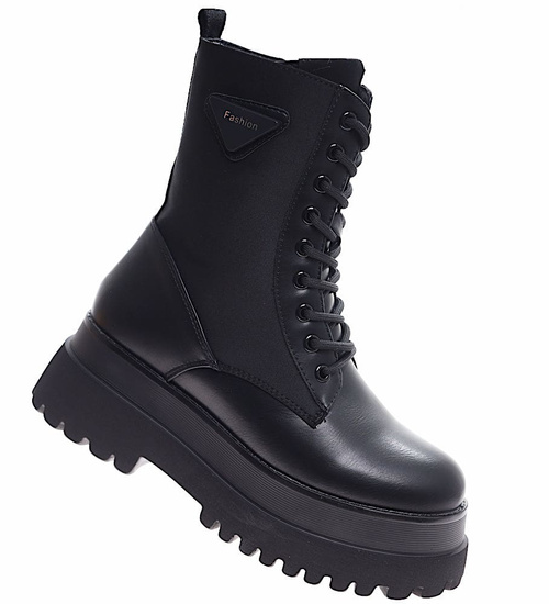 Czarne damskie botki glany trapery na platformie /F1-2 16957 T966/