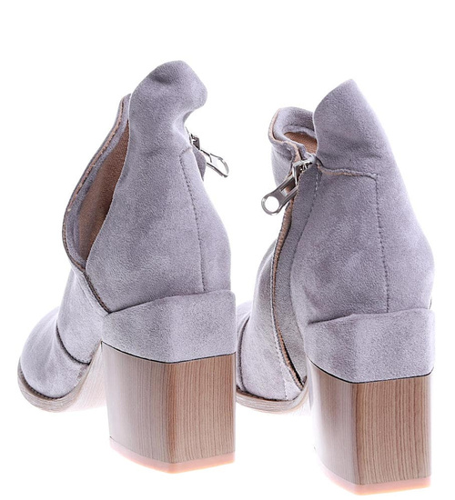 Modne botki damskie na klocku SZARE /E10-3 6218 S476/ 