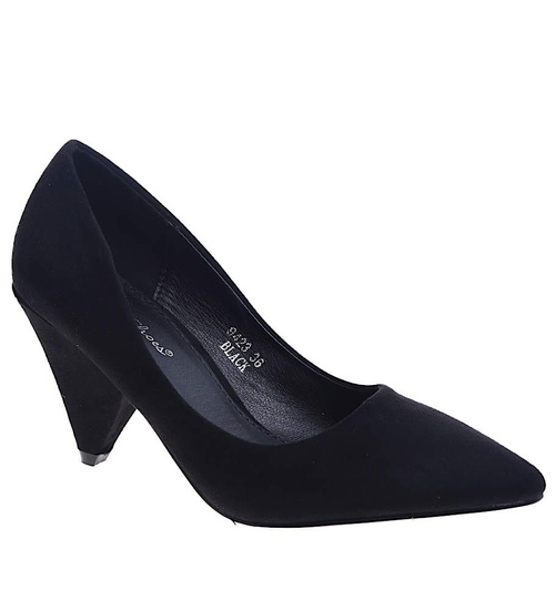 Czarne czółenka na niskim obcasie /F2-3 13668 T242/