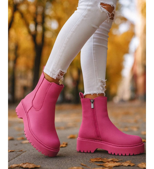 Fuksjowe matowe dziewczęce botki ocieplane /D5-3 18374 T188/