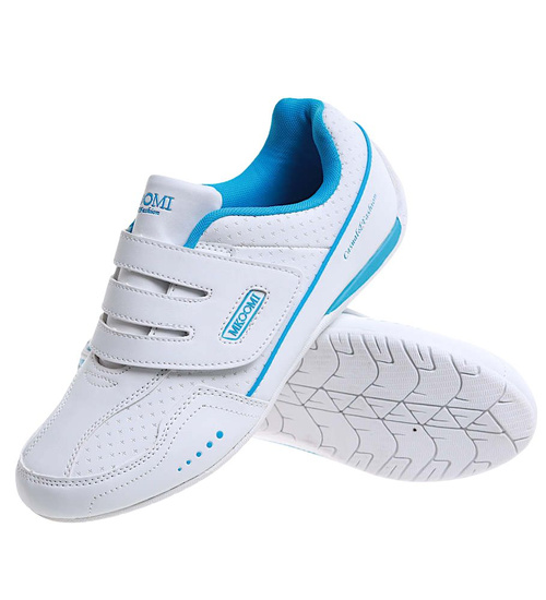 Biało niebieskie sportowe buty na rzepy Ost396