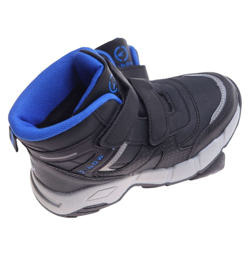 Ocieplane półbuty na rzepy Czarno niebieskie /F9-2 18365 T285/