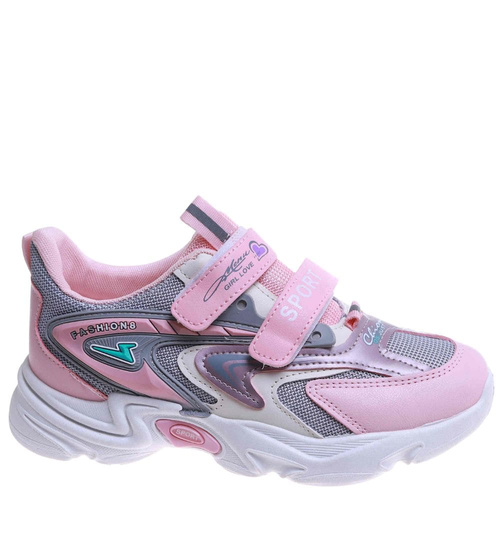 Szaro różowe dziewczęce buty sneakersy /A8-2 17621 T203/
