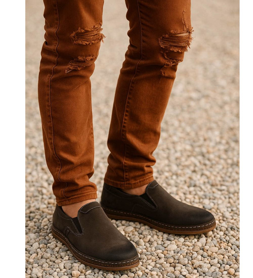 Wsuwane męskie półbuty mokasyny Khaki /B5-2 18144 T555/