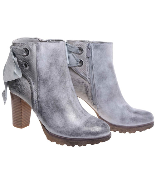 Szare botki damskie na obcasie /i5-2+H2 18307 T234/