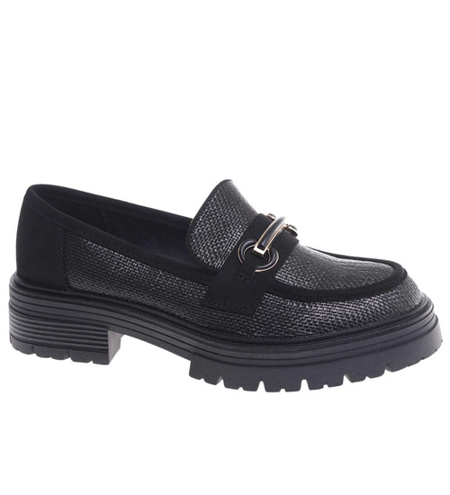 Czarne półbuty loafersy damskie na platformie /L2-1 18620 W142/