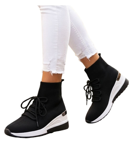 Czarne trampki sneakersy na koturnie /D7-3 13152 T3/