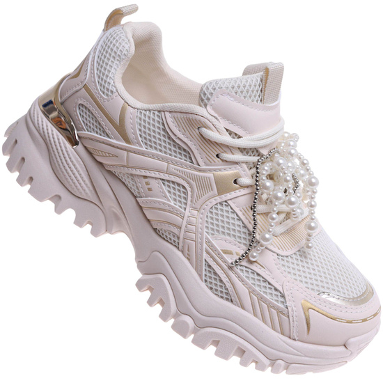 Beżowe sportowe buty na platformie D7-3 17342 T641/