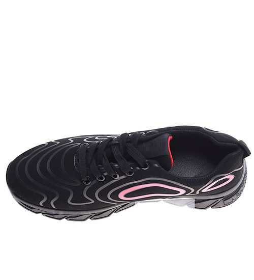 Czarno czerwone sznurowane męskie buty sportowe /D7-3 15880 T310/