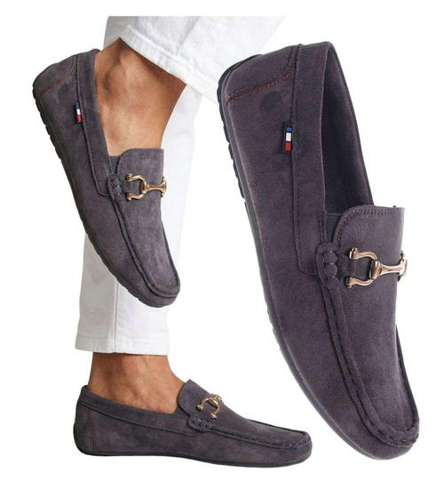 Wsuwane męskie półbuty szare mokasyny /C1-3 18655 T394/