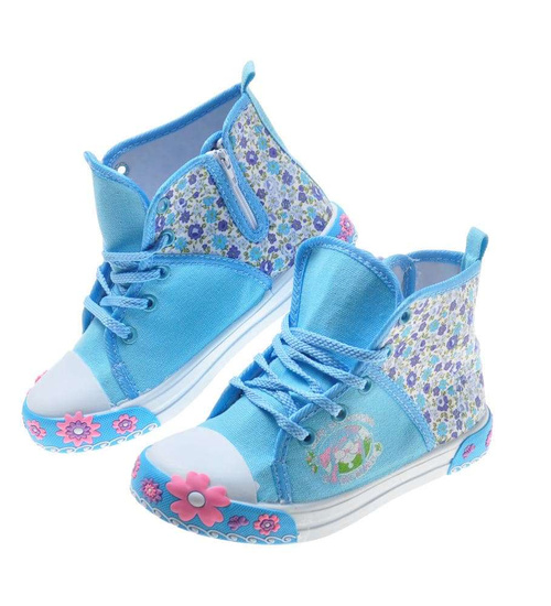Wysokie wiosenne trampki dziecięce niebieskie w kwiatki /E1-2 7552 S089/