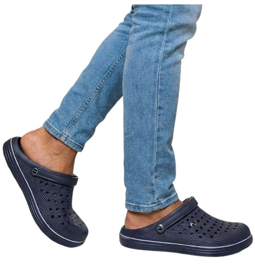 Kryte granatowe klapki męskie z paskiem /H2 18649 T135/