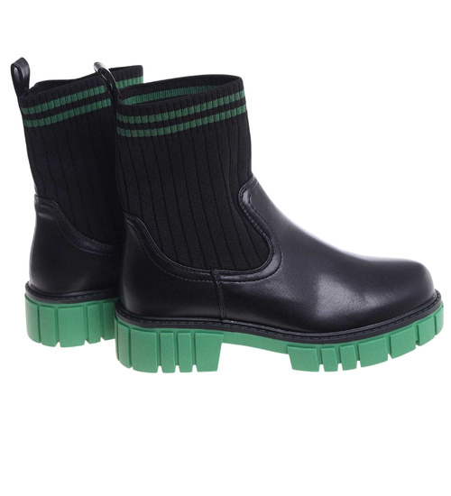 Botki dziewczęce wsuwane czarno zielone ocieplane /G13-2 18366 T188