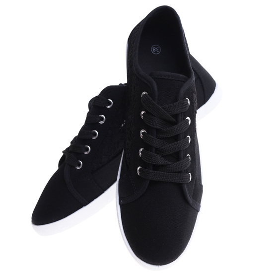 Czarne ażurowe koronkowe tenisówki /E10-2 17337 T137/