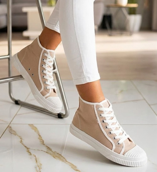 Wysokie sznurowane trampki damskie Khaki /G3-3 15689 T134/
