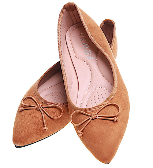 Camelowe baleriny damskie z kokardką/A3-2 16010 T181/