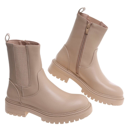 Beżowe botki damskie z ociepleniem /A4-2 18501 T238/