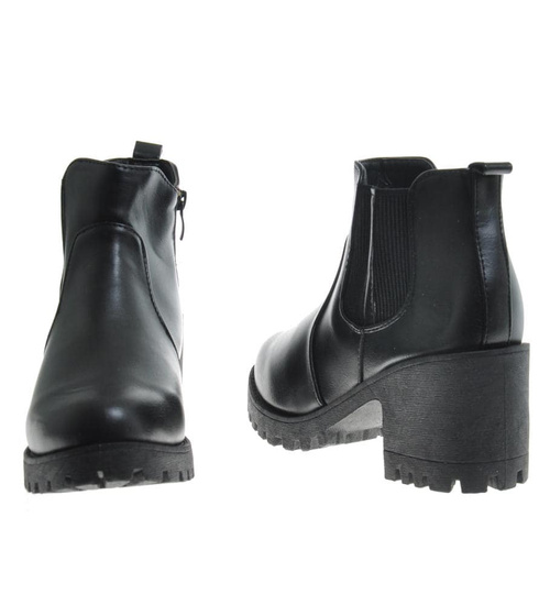 Damskie botki na obcasie w kolorze czarnym /E10-3 9881 S212/