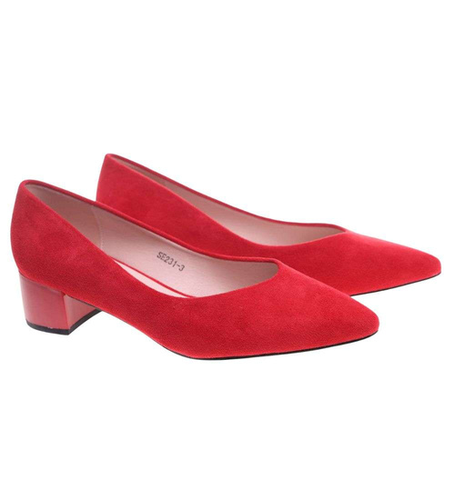Czerwone czółenka na niskim obcasie Pointy Toe /G8-2 18806 T381/