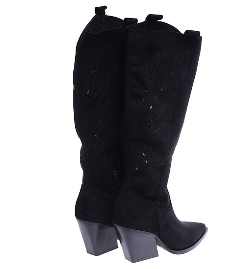 Ażurowe kozaki kowbojki Czarne /E1-1 14758 T992/