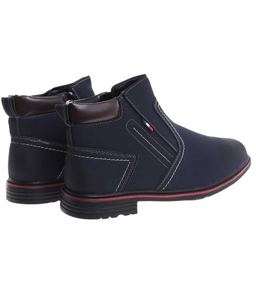 Granatowe ocieplane botki męskie z suwakiem /G7-2 18456 T5/