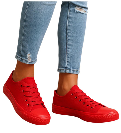 Sznurowane czerwone trampki z tkaniny /D8-2 15782 T135/