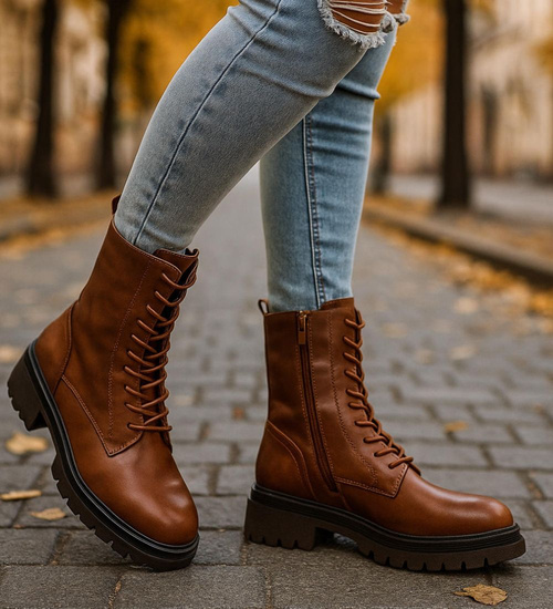 Brązowe trapery damskie z ociepleniem /F1-2 18437 T399/