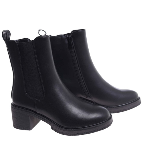 Czarne botki damskie na grubym obcasie /A10-3 18395 W259/