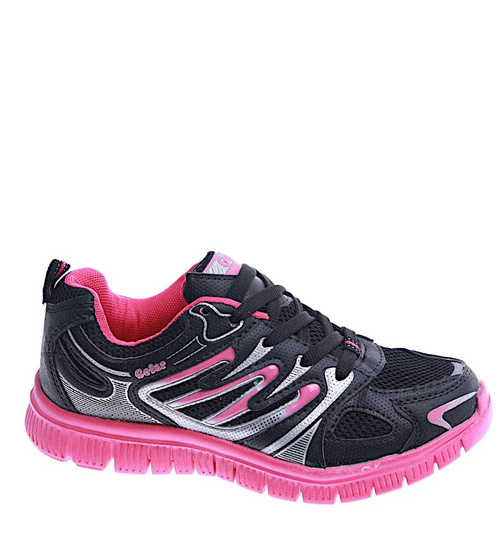 Lekkie sportowe buty damskie czarno różowe /A4-3 13746 S203/
