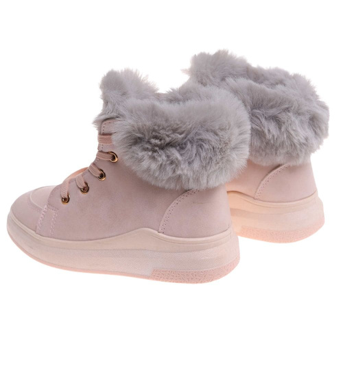 Ocieplane botki jak trampki Różowe /G11-2 16926 T199/