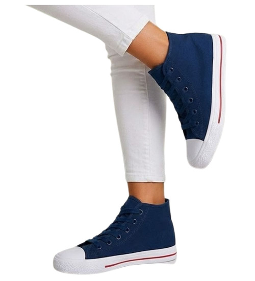 Wysokie granatowe trampki damskie /B1-1 14295 T131/