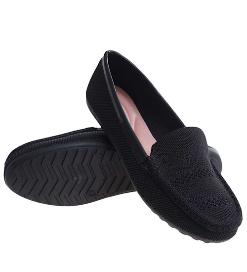 Czarne ażurowe baleriny damskie lordsy /C2-3 16408 G187/