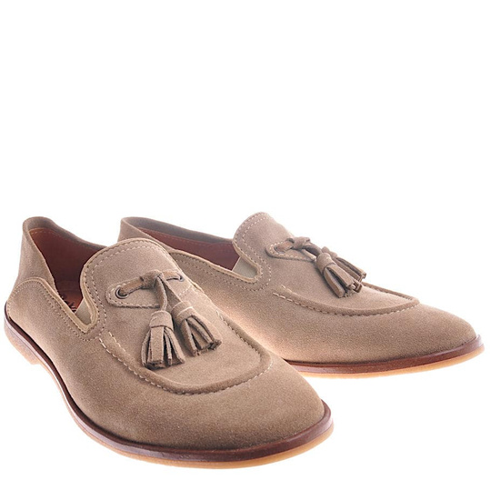 Beżowe mokasyny z zamszowej skóry naturalnej /H8 12038 S123/