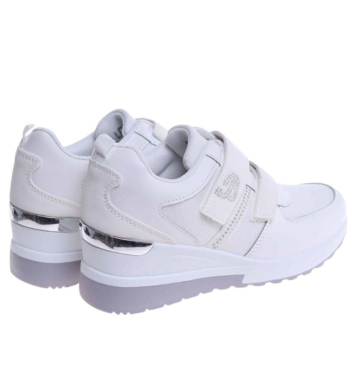 Białe trampki sneakersy na rzepy niski koturn /F1-2  18119 T188/