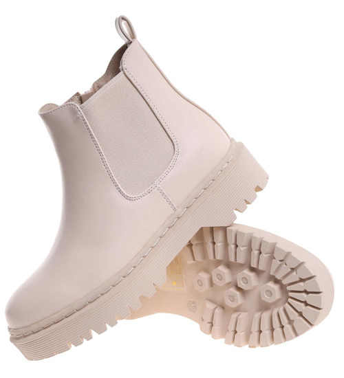 Beżowe dziewczęce botki sztyblety /D3-2 17063 T283/