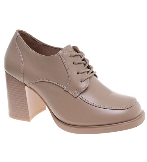 Sznurowane beżowe czółenka na słupku /C7-3 18667 T359/