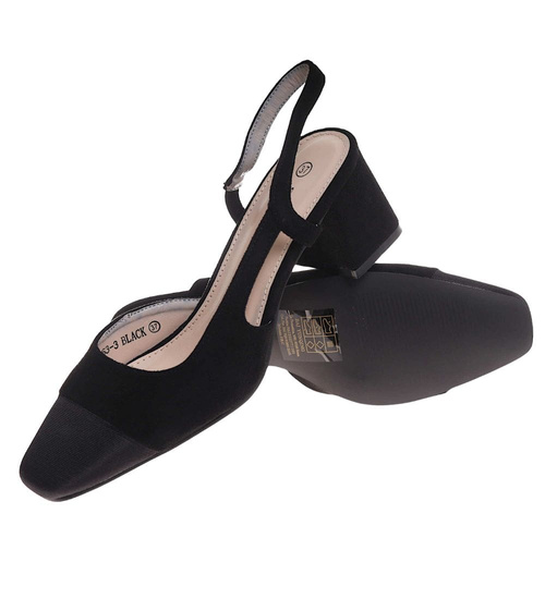 Czarne wsuwane czółenka na obcasie /B5-2 17930 W152/