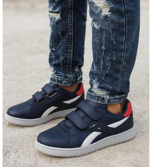 Wygodne granatowe trampki męskie na rzepy /A9-1 17779 T287/