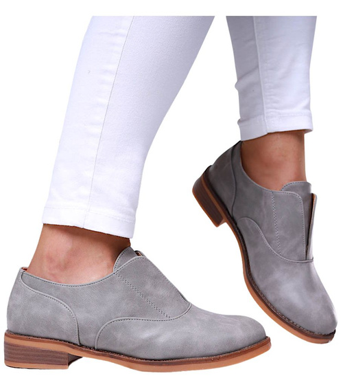 Wsuwane szare półbuty damskie /E2-2 16850 G158/