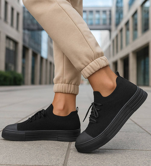 Czarne elastyczne trampki damskie /H2 18491 W6/